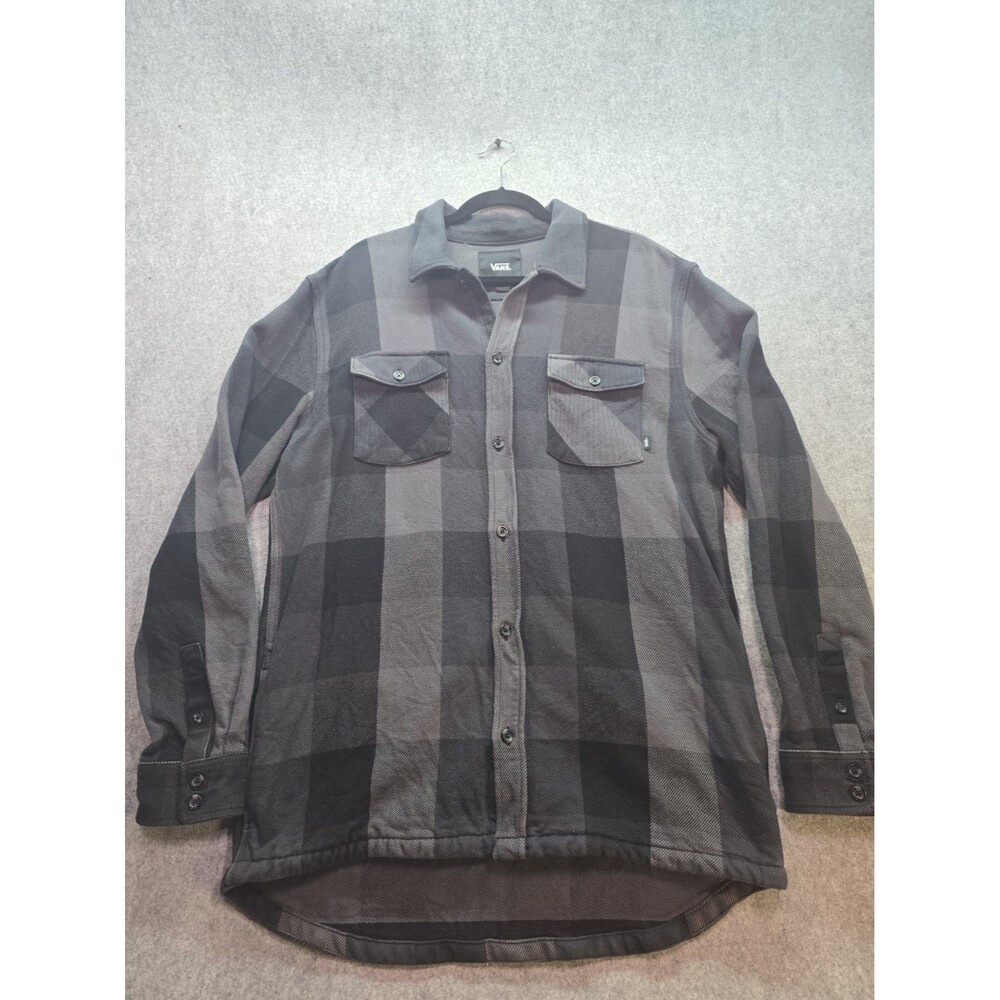 Vans Plaid Flannel Shirt Jacket Mens XL Black Gray Button Up